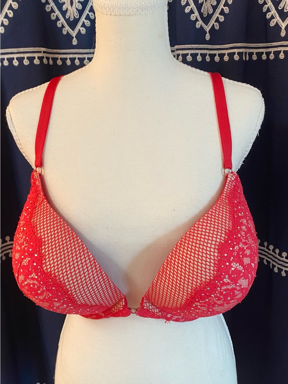 Victoria's Secret Red Lace & Mesh Plunge Bra